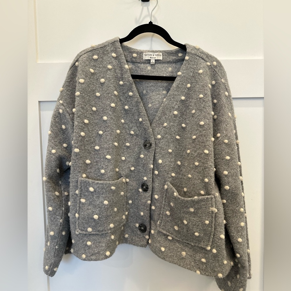 Madewell Gray Polka Dot Cardigan